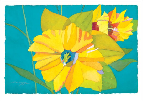 TN478 Yellow Daffodil on Blue Notecard