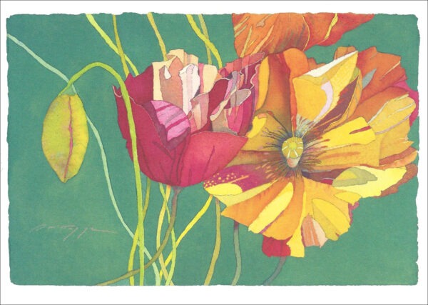 TN480 Three Poppies One Bud Notecard