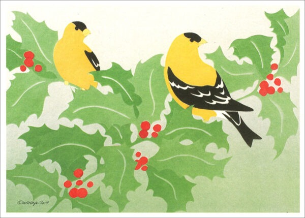 HC206 Goldfinches and Holly Holiday Card